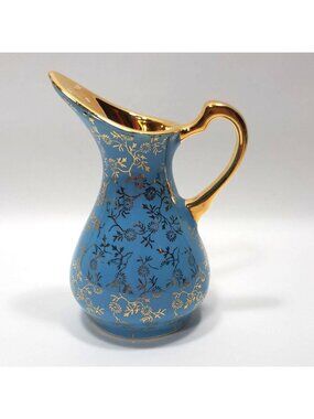 Pearl China Co Lusterware Miniature Creamer Pitcher Art Deco Blue 22k Trim